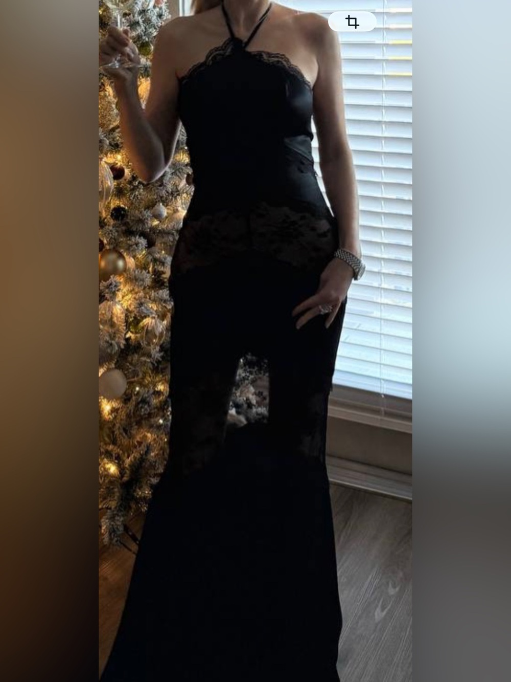 Black Lace Halter Evening Gown